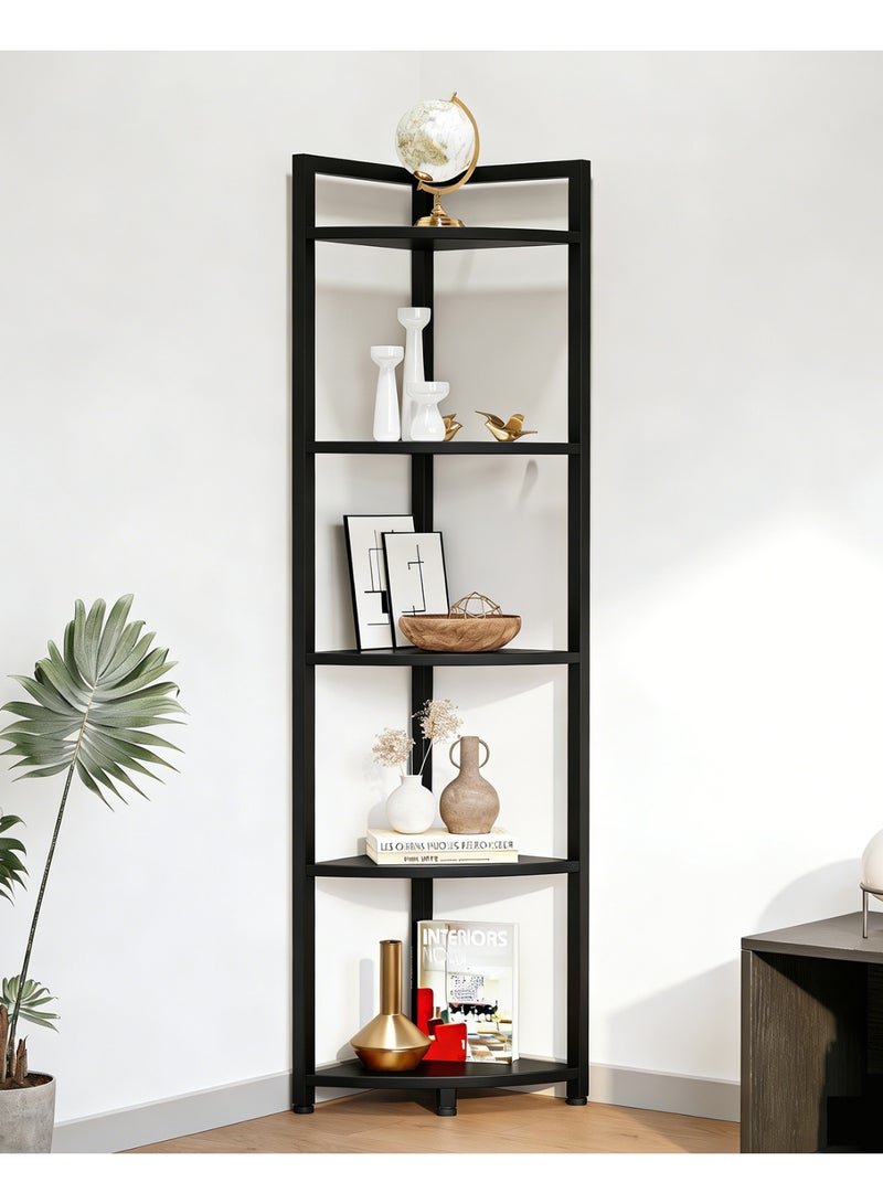 YY-ريشير رفوف عرض زاوية من 5 طبقات، رفوف تخزين، رف كتب بإطار معدني بطول 141 سم للمطبخ وغرفة المعيشة والحمام - Image 1